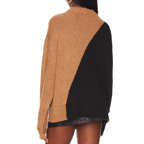 L’Academie Dagan Colorblock Crewneck Sweater in Black & Brown NWT - Size S - Picture 3 of 9